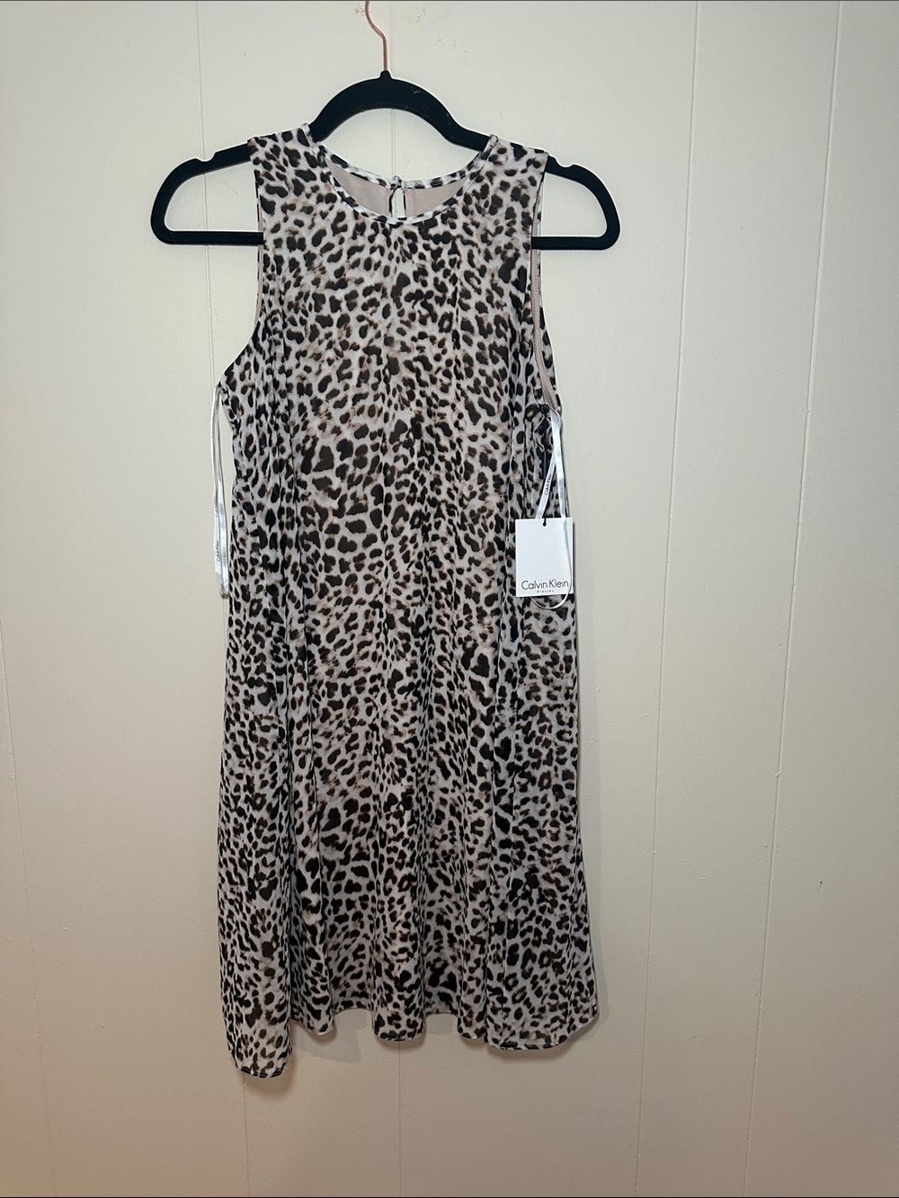 Calvin Klein Leopard Print Sleeveless A-Line Dress